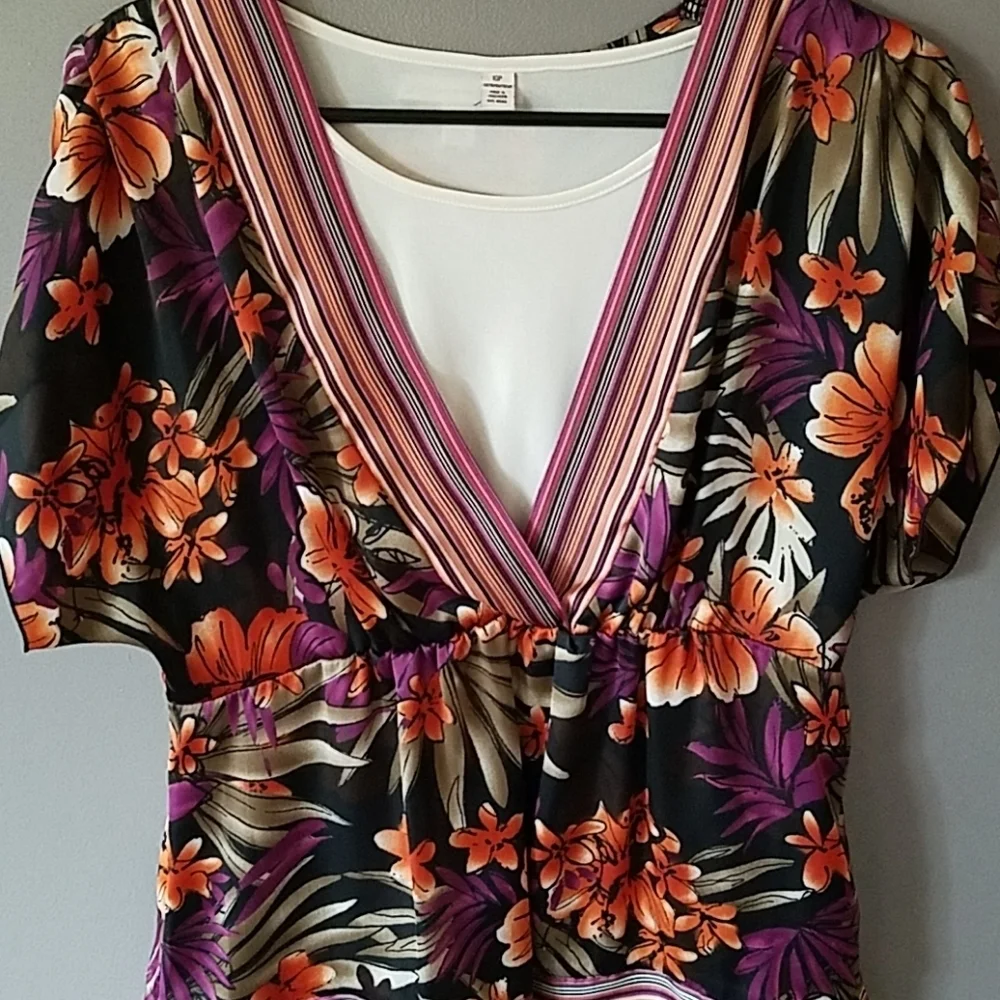 JM Collection Floral Silky Blouse Top - Picture 2 of 5